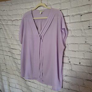Dana Buchman, 1X, Lavender Short Sleeve Top, Pleated Front